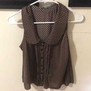 Brown w/ Black polka dot blouse